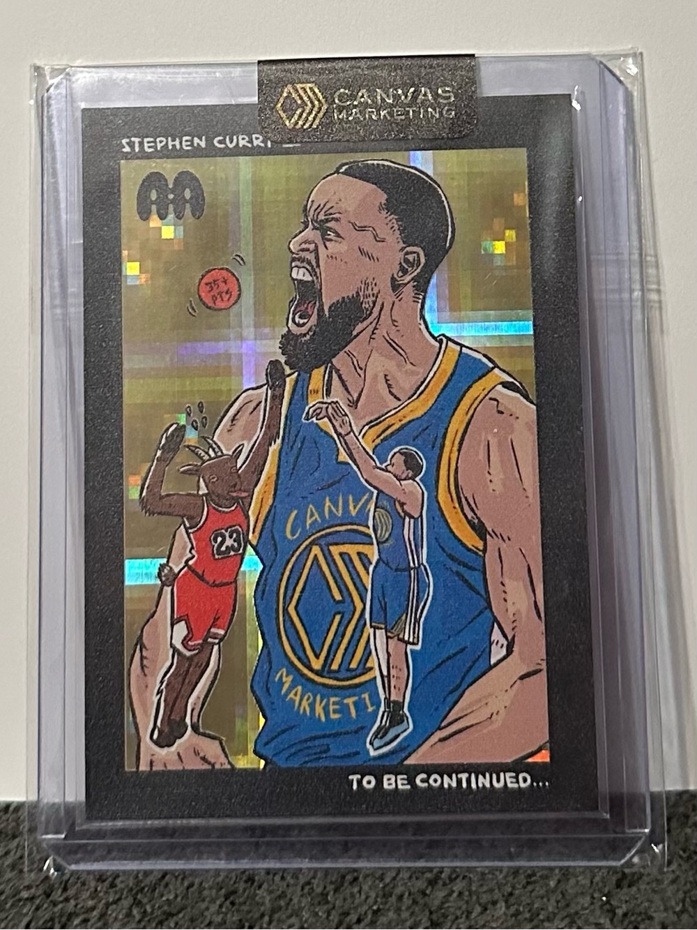 Stephen Curry Art Card - Blue/Gold Holographic